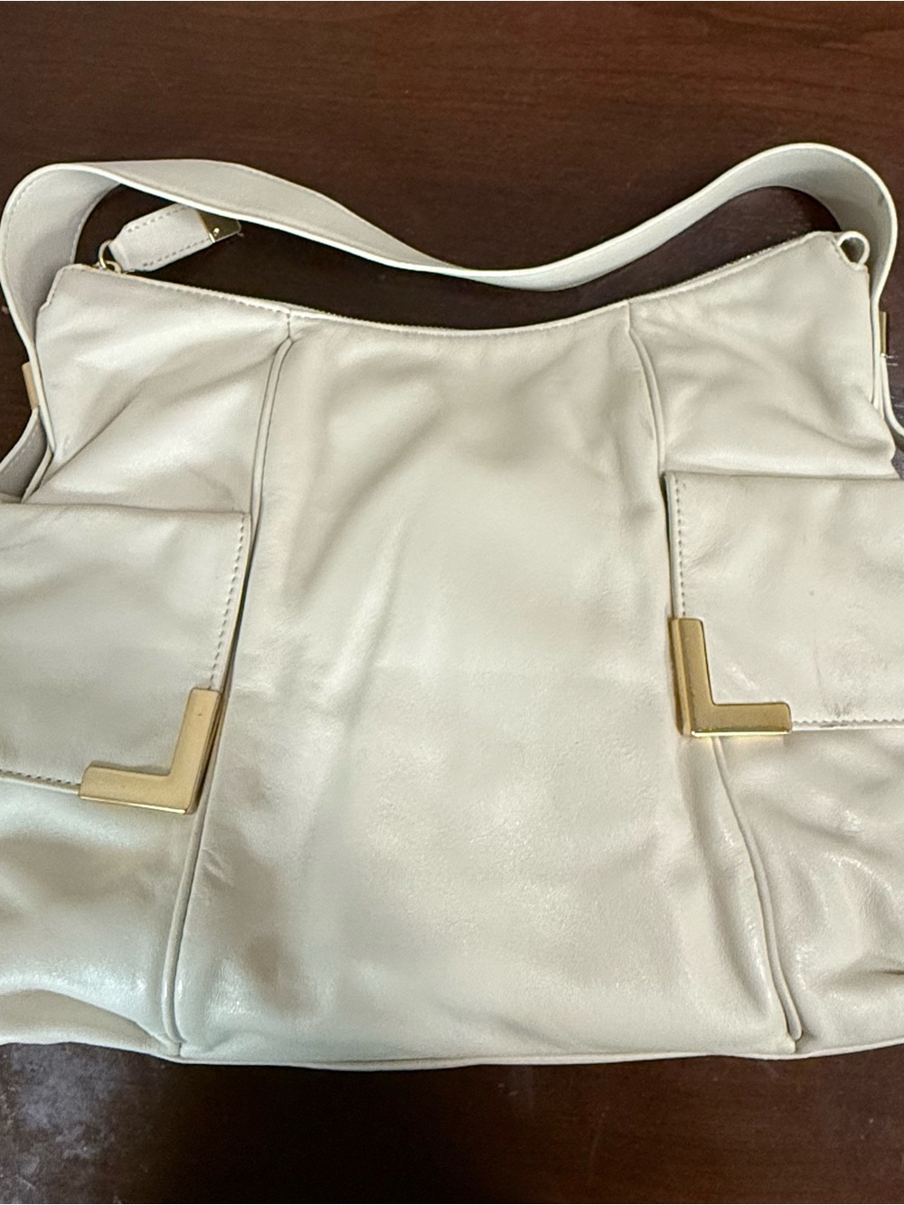 Michael Kors Cream Shoulder Bag with Gold Accents